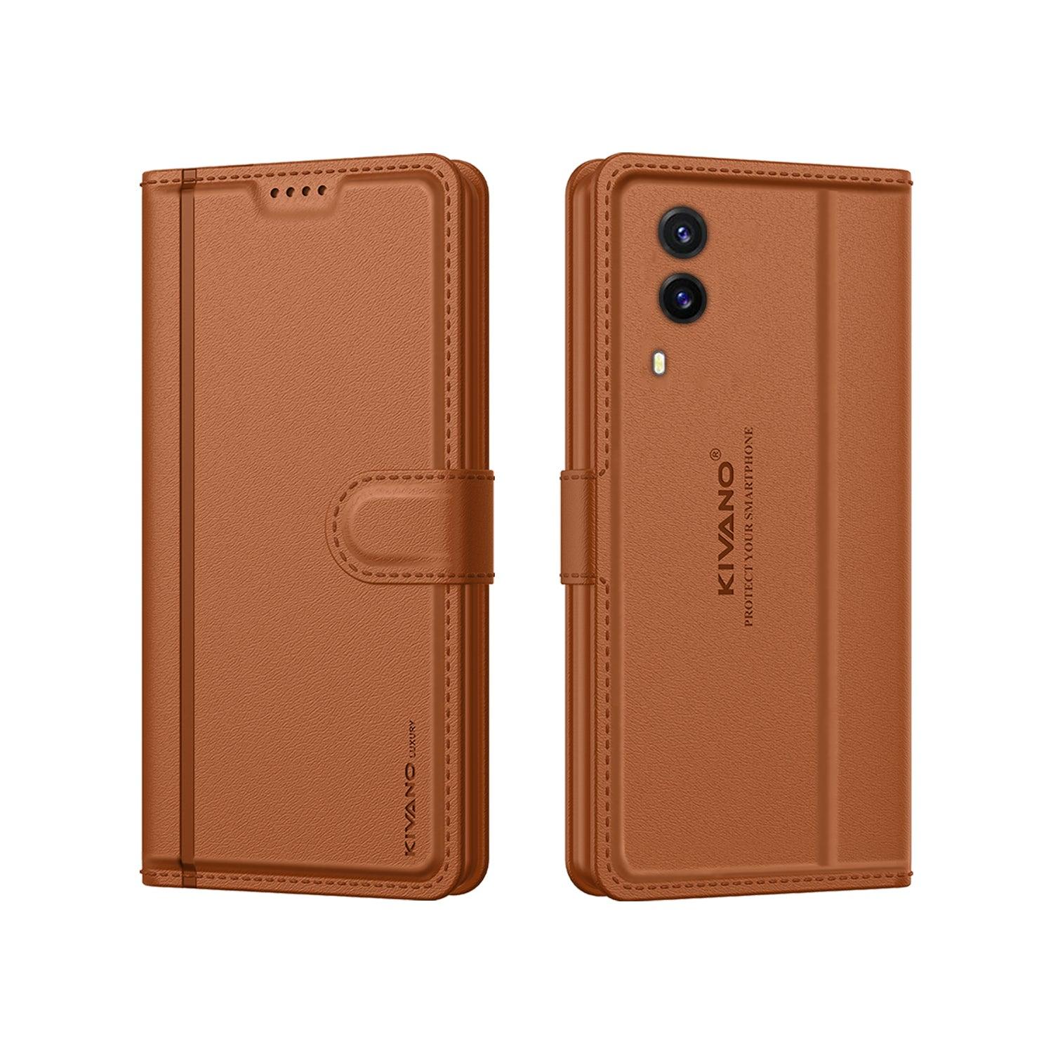 Leather Wallet Case for Vivo V21e 5G ?Stylish Flip Folio Cover with Card Holder, Stand -KIVANO LUXE - Aibex